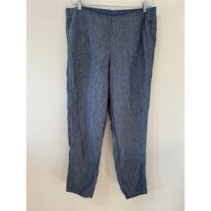 J Jill Love Linen Blend Pull On Pants Blue Size Large Women's Taper‎ Leg